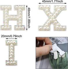 26PCS Self Adhesive A-Z Letters Patches Rhinestone Pearl Alphabet Applique Decor