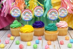 Rainbow Sparkle Party Thank You Sticker Labels, 40 2″ Party Circle Stickers b…