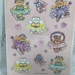 Vintage Hallmark Stickers Ballet Cats Dancing Kittens Hearts Pink New 4 Sheets