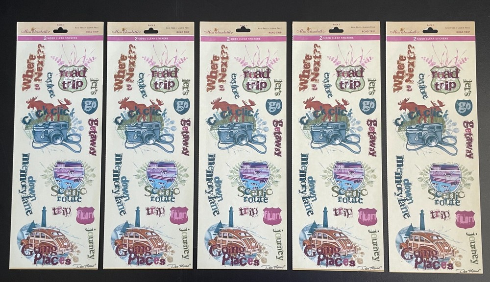 Miss Elizabeth’s ROAD TRIP Clear Mylar Stickers Travel Vacation LOT OF 5 Collect