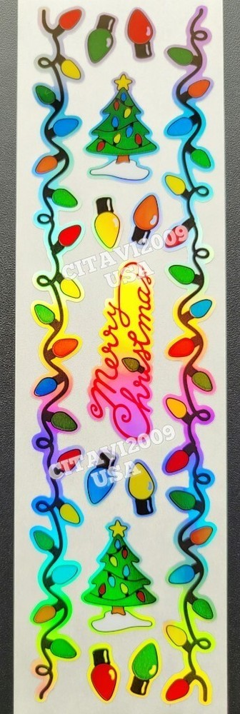 HAMBLY STUDIOS STICKERS FOIL HOLOGRAPHIC BORDER MERRY CHRISTMAS TREE LIGHTS RARE