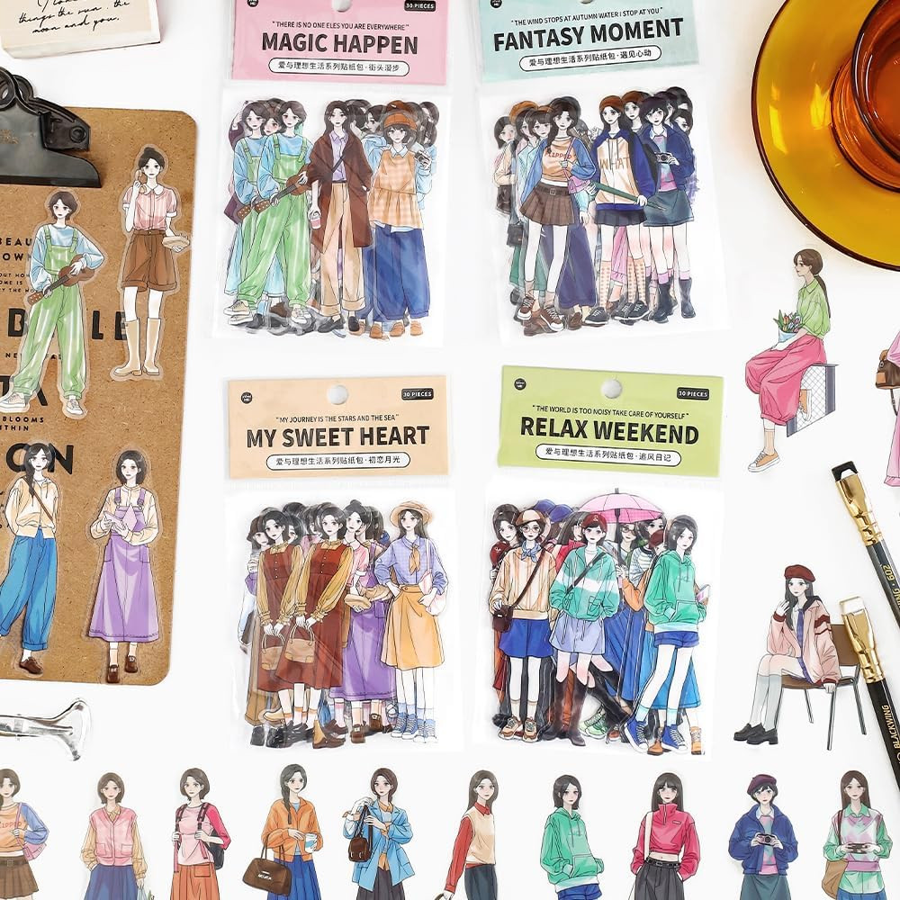 120Pcs Scrapbook Stickers Character Handbook Scrapbooking Junk Journal Crafts Em