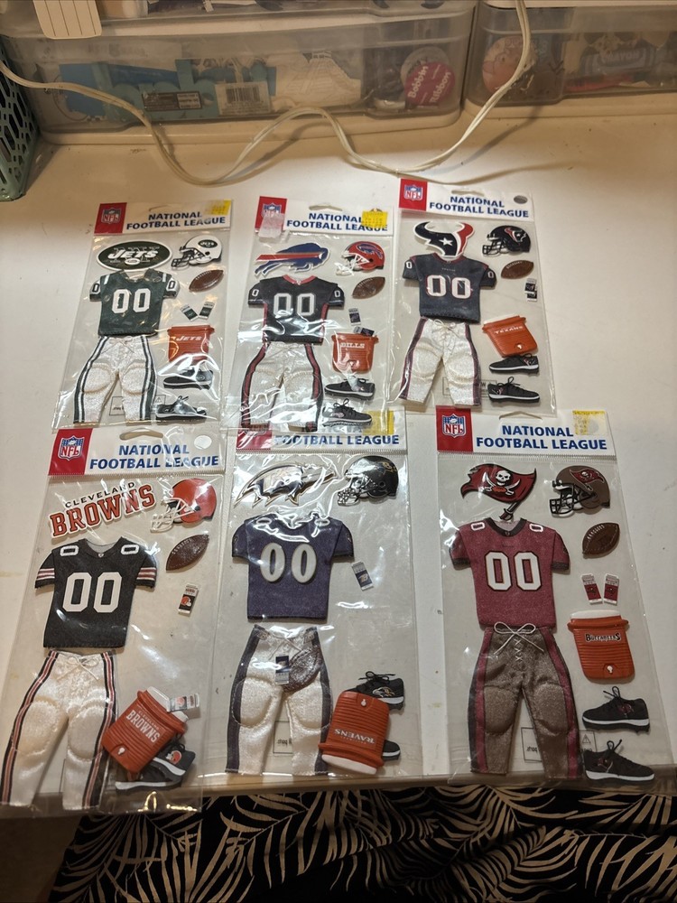 Lot of 6 – 3D Uniform Sticker EK Success Bucs Browns Jets Ravens Bills Texans