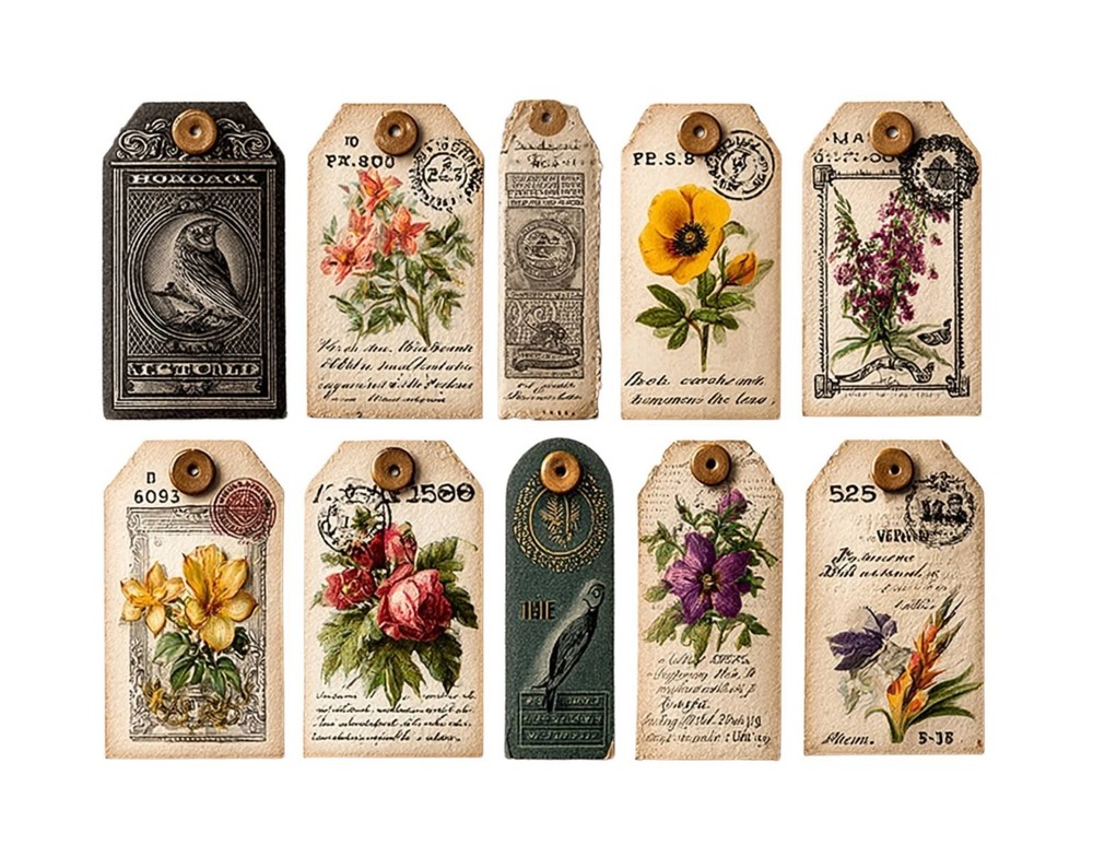 Set Vintage Floral Tags Junk Journal Scrapbook