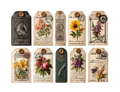 Set Vintage Floral Tags Junk Journal Scrapbook