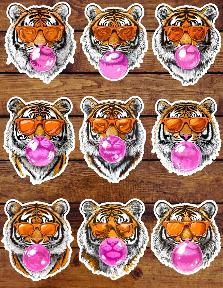 Bubblegum Tiger Die Cut Vinyl Stickers Set Scrapbooking Laptop Waterbottle