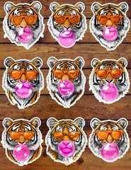 Bubblegum Tiger Die Cut Vinyl Stickers Set Scrapbooking Laptop Waterbottle