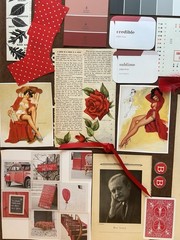Junk journal 100+ Pieces Red Black Beige Ephemera bundle kit collage craft