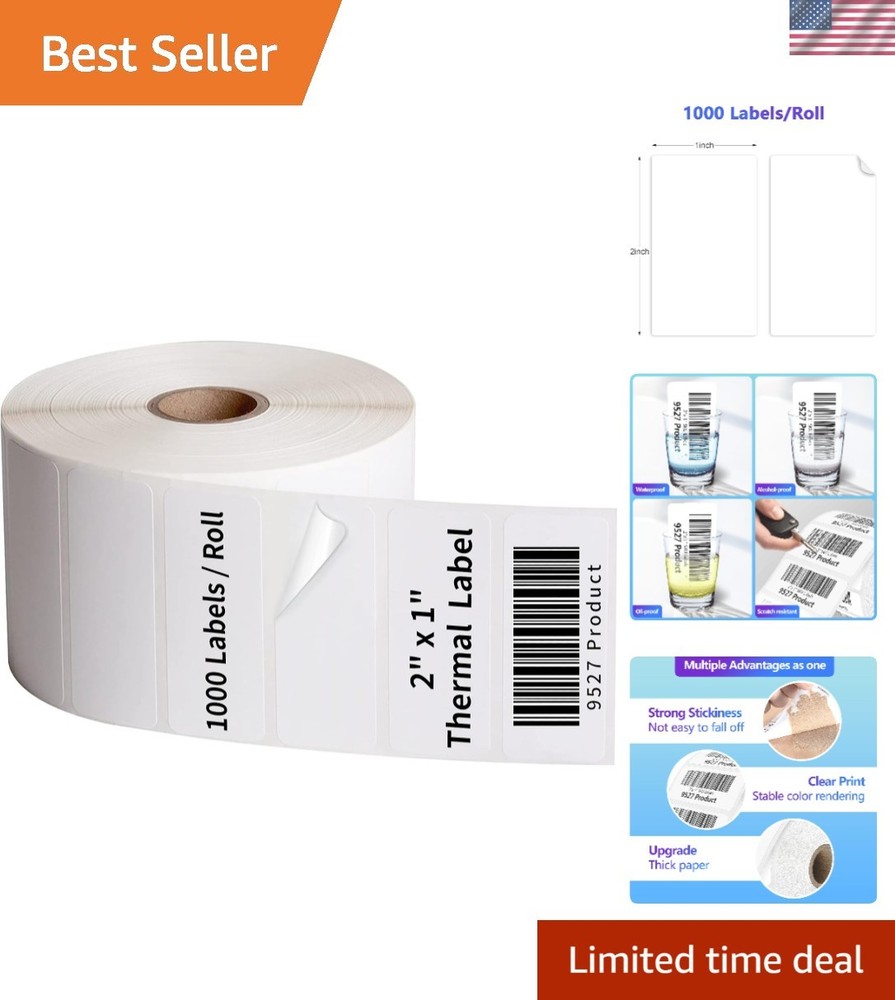 1000 Count 2″x1″ Thermal Labels – 12 Rolls, Easy Peel & Permanent Adhesive