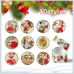 2 ROLLS = 1000PCS 1” Vintage Retro Nostalgia Old Christmas Stickers Labels Lot
