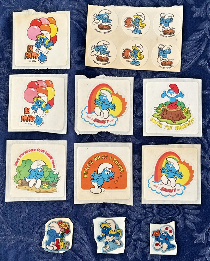 Vintage 1983 Peyo Smurfs Sticker Lot Puffy Scratch n Sniff More Unused