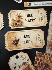 Bee Honey Junk Journal Kit Ephemera Tags Tickets Stickers Sunflower Vintage
