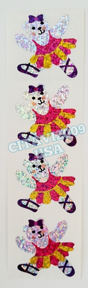 JILLSON & ROBERTS HAMBLY PRISMATIC GLITTER STICKERS BALLET TEDDY BEAR BALLERINA
