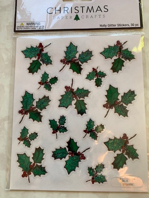 CHRISTMAS PAPER CRAFTS STICKERS HOLLY GLITTER STICKERS 30 PCS 2-SHEETS