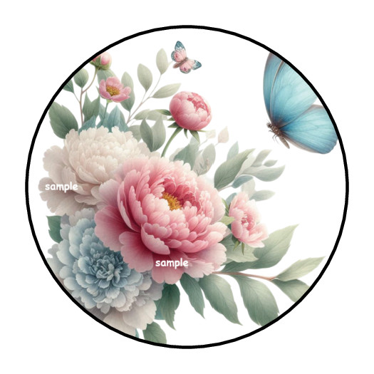 FLOWERS & BUTTERFLIES ENVELOPE SEALS STICKERS LABELS TAGS 1.5″ ROUND (30) Pink
