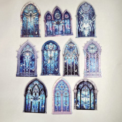 Purple Dragonfly Gothic Stained Glass Window Stickers Junk Journal Collage