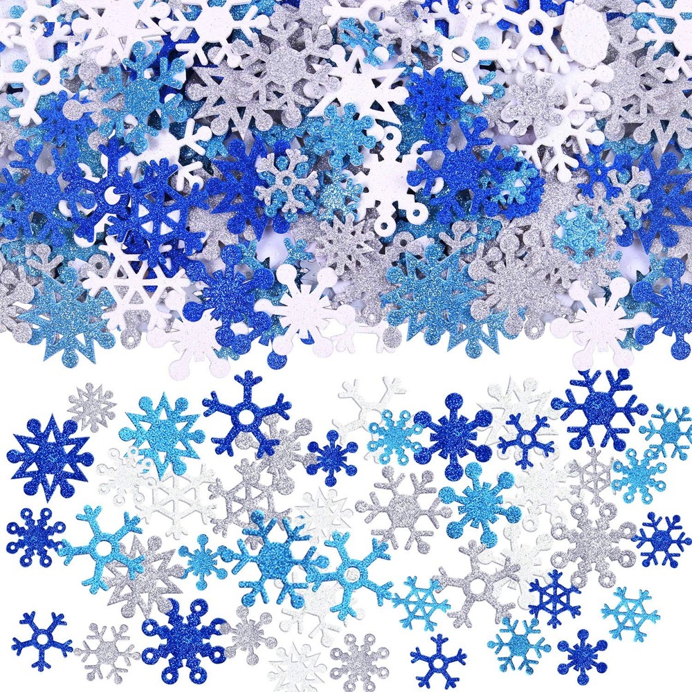 Aneco 500 Pieces Glitter Snowflakes Foam Stickers Self-Adhesive Winter Snowflake
