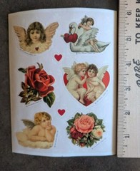 Vintage Hallmark Victorian Style Cherubs Valentine Rose Flowers Stickers 1 Sheet