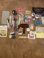 Large Crafting Scrapbooking Supply Lot Ink Pens Stamp Stylus Tool Punches Flock