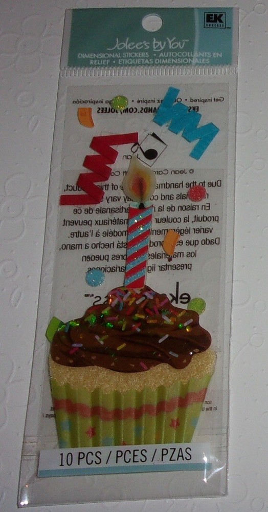 Jolee’s Dimensional 10 Piece CUPCAKE & CANDLE Stickers 3 1/2″ High NIP