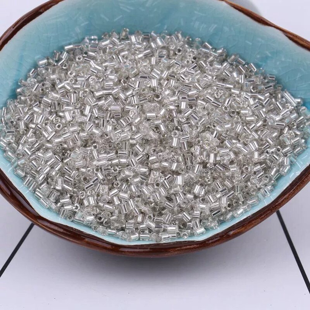 5000 Glass Tube Bugle Beads 2X2mm White Silver-Lined + Storage Box