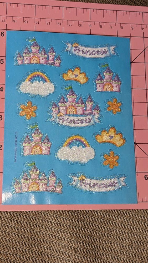 Vintage Stickers Creative Expressions Paper Art Glitter Princess Rainbow 1 Sheet