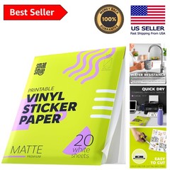 20-Sheet Waterproof Printable Vinyl Sticker Paper – 8.5×11, Matte Finish