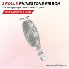 3 Rolls 6.6 Yards 0.5 Inch Crystal Rhinestones Ribbon for Crafts AB Color