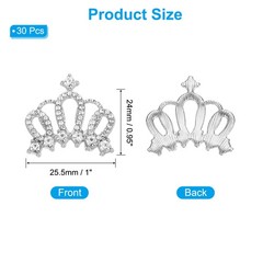 30Pcs Crown Charms 1″ x 0.95″ Mini Metal Rhinestone Crown, Silver