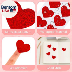 Heart Stickers, Valentines Stickers for Kids, 1.5 Inch 240PCS Glitter Red Large