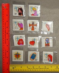 Vintage Lot of 36 Religious Vinyl Stickers, with Crosses (1 1/2″ square) new