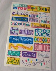 2 Vintage AGC Inc Various Patterns Sticker Sheets Thank You, Happy Birthday Luck