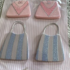 Handmade Purse & Heart Glitter Stickers, Pink/Blue/White/Gray, Hearts Theme