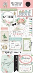 FLOWER GARDEN (2) 6″x13″ Chipboard COMBO Carta Bella Frames + Phrases Scrapbook