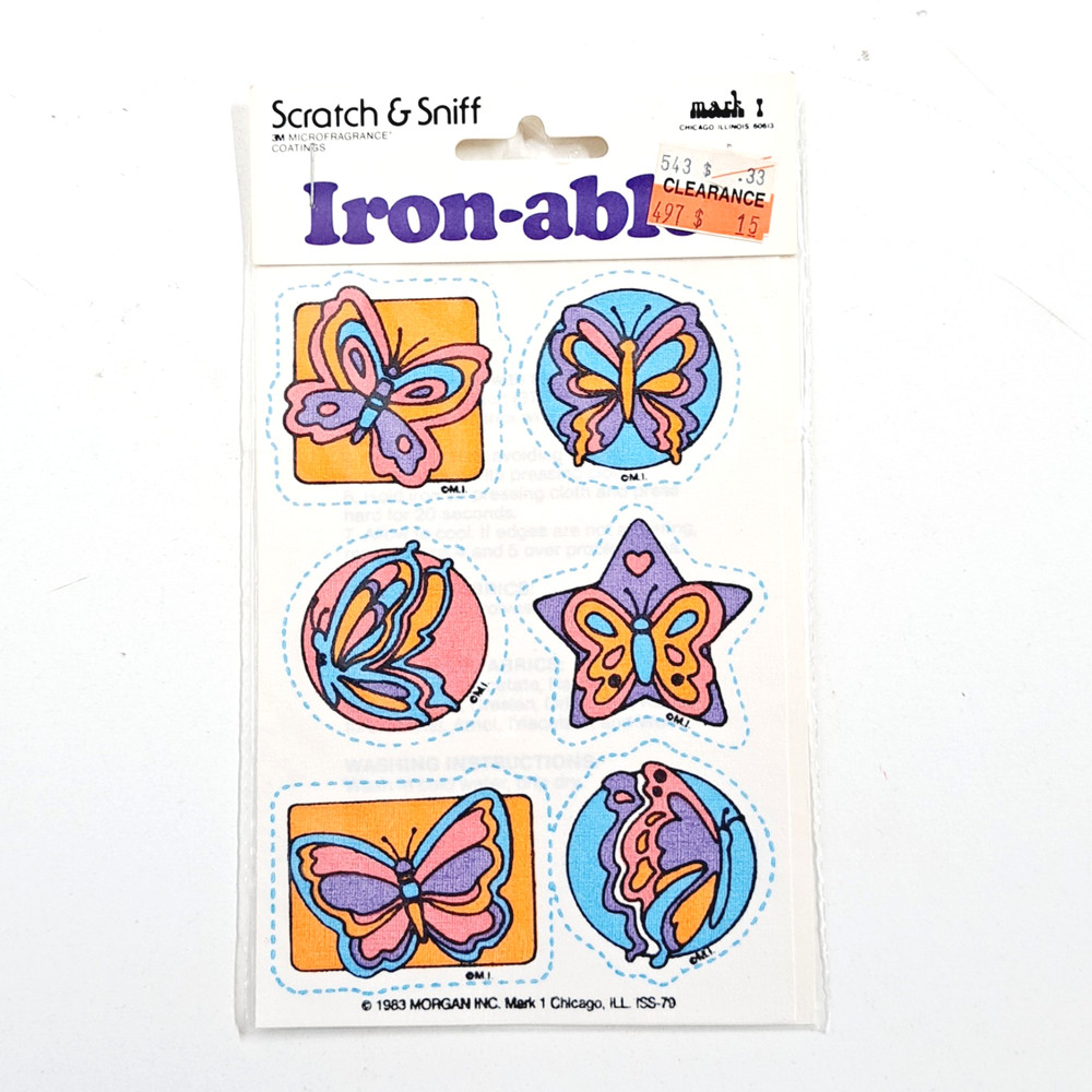 VTG 1983 Mark 1 Scratch N’ Sniff Butterfly Iron-Ables Patch Purple Orange Pink