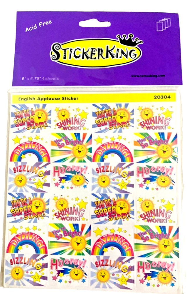StickerKing English Applause Stickers 6″ X 6.75″ 4 Sheets Acid-Free Teachers Lot