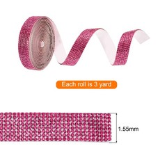 0.6 Inch Self Adhesive Rhinestone Strips 3 Yard for Crafts,Rose Red