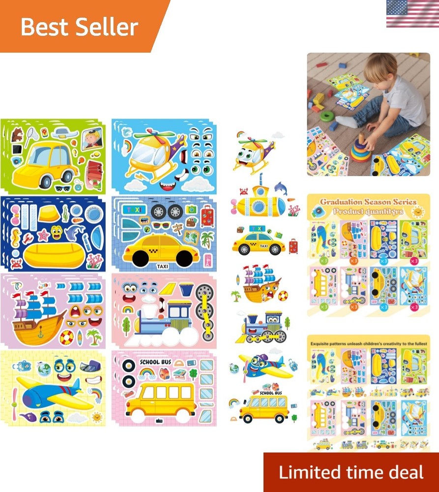 24 Sheets Vehicle Stickers for Kids, Make a Face Sticker, Make Your Own Car, …