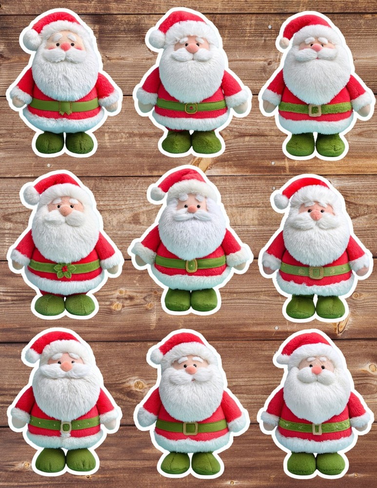 Plushie Style Santa Die Cut Vinyl Stickers Set Scrapbooking Laptop Water Bottle