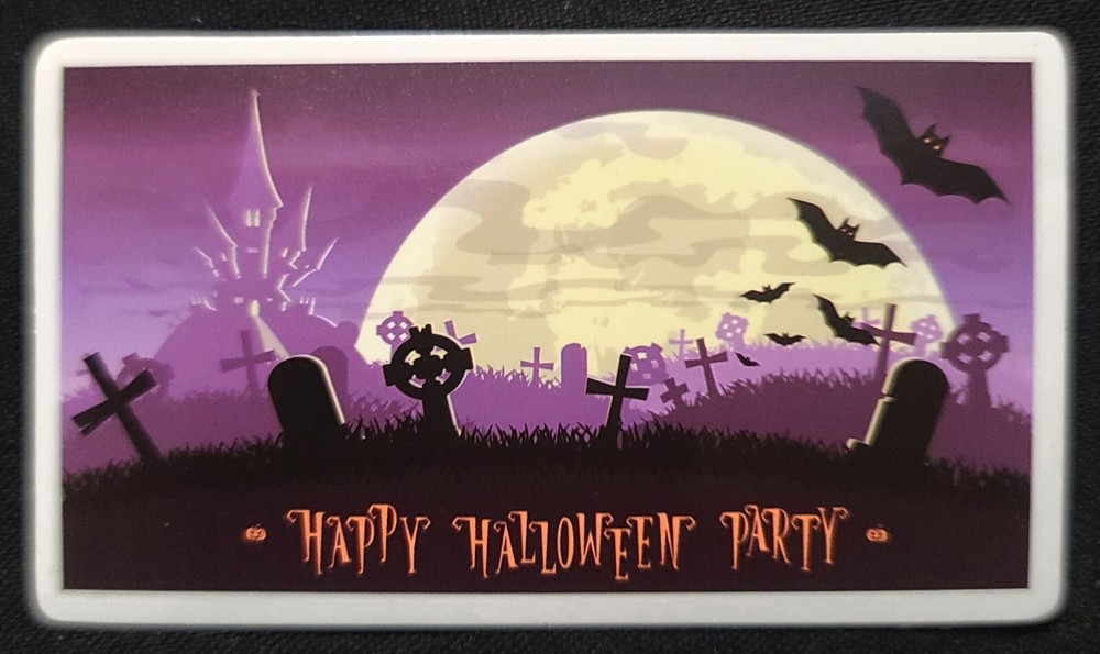 HALLOWEEN STICKER «HAPPY HALLOWEEN PARTY» 3 X 1 3/4″ GLOSSY