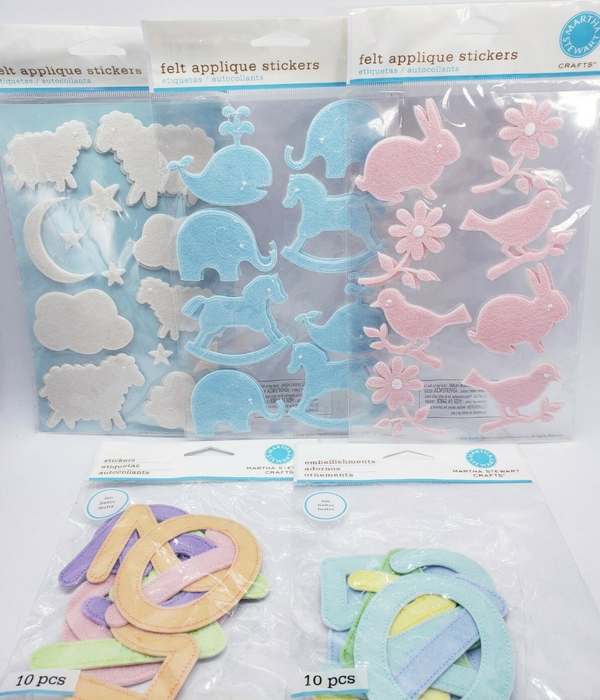 Martha Stewart Felt Applique Stickers Lot of 5- BABY Numbers, Sheep, Nursery NEW