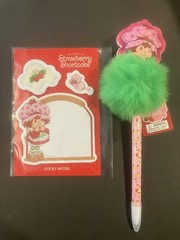 Strawberry Shortcake 3 Post-it Mini Sticky Note Pads Pom Pom Pen Scented Ink