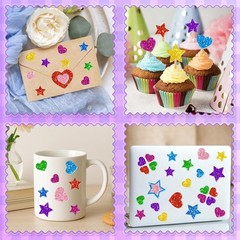 8-Color 1000PCS Glitter Foam Stickers Set – Heart & Star for Scrapbooking & DIY