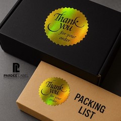 Gold Holographic Thank You Stickers – Starburst Cut – 250 Labels per Roll