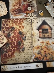 Bee Honey Junk Journal Kit Ephemera Tags Tickets Stickers Sunflower Vintage
