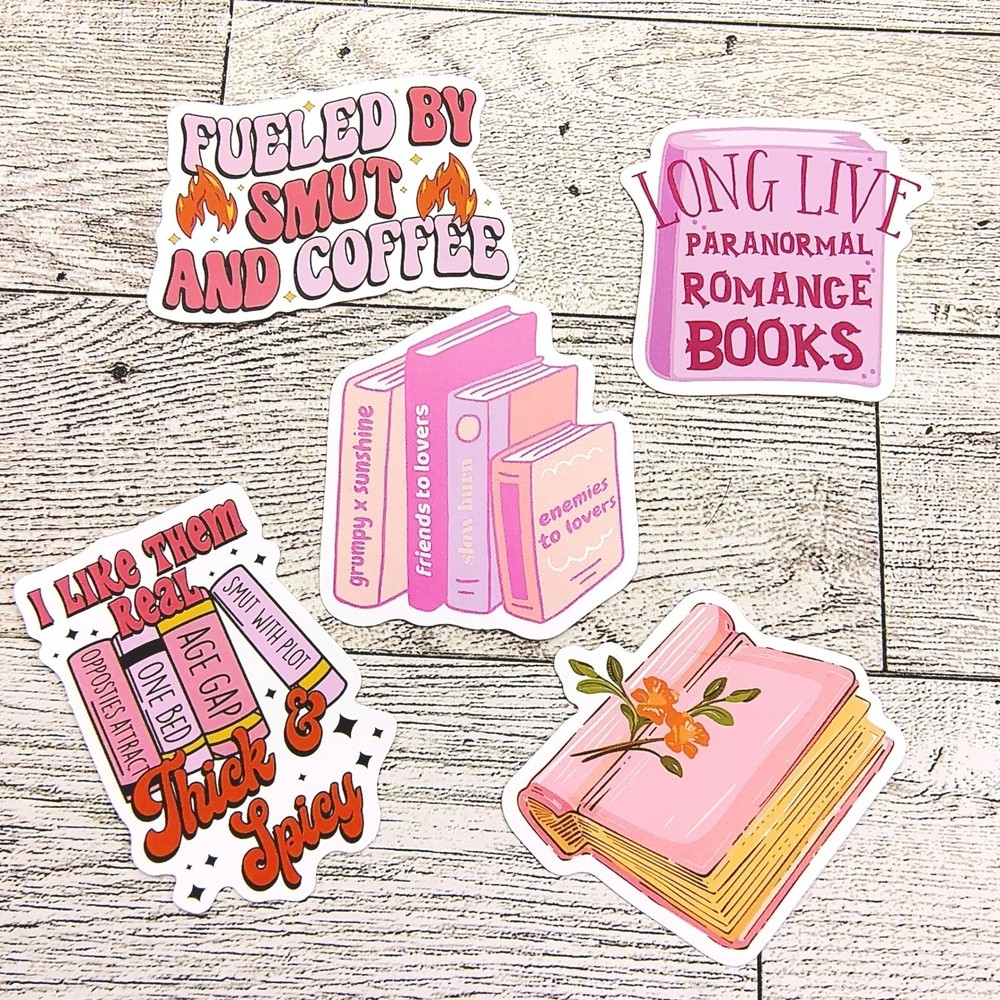 Romance Book 5pc Sticker Bundle: Smut, Coffee, Paranormal, Enemies to Lovers