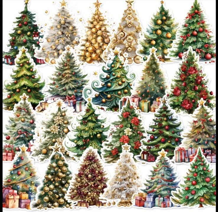 10pcs Christmas Tree Stickers- Paper- Scrapbook, Journal, DIY Crafts & Cards