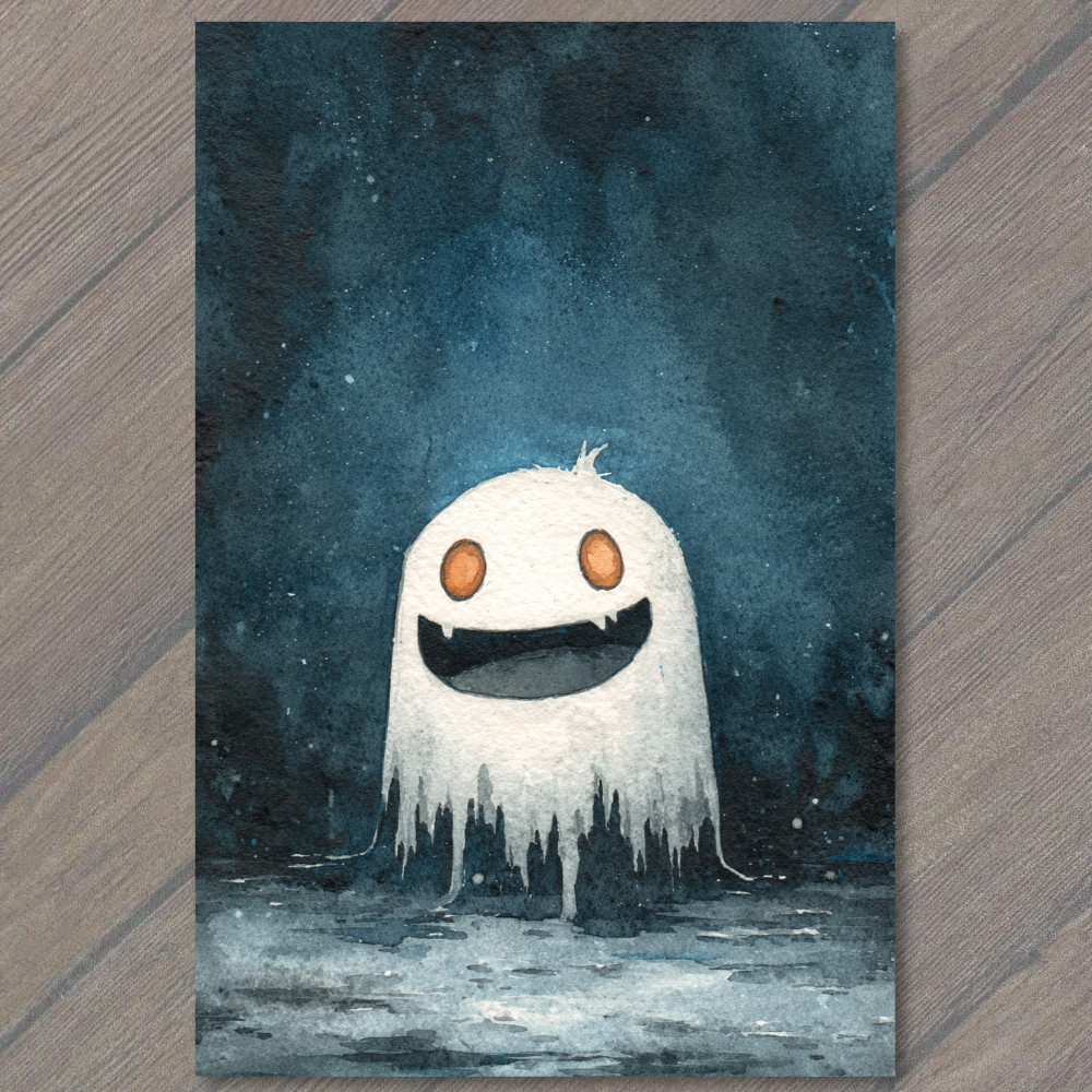 STICKER Smiling Ghost Creature Blue Night Halloween Cute Spooky Fun