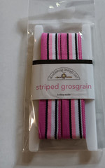 Doodlebug Ribbon Spool Striped Grosgrain Bobby Socks Pink White Black