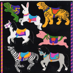 Vintage Mrs Grossmans 6″ x 6″ Stickers Sheet 1990 Julie Cohen Carousel Animals